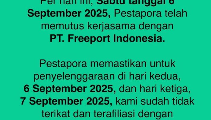 Pestapora 2025 Umumkan Putus Kontrak Kerjasama dengan PT Freeport Indonesia di Hari Kedua